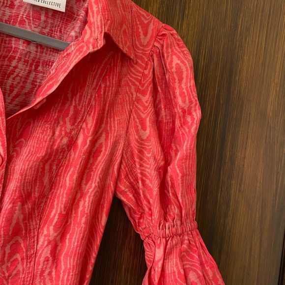 C/MEO Early On Midi Dress Pink Woodgrain Balloon Puff Sleeve Button (D2) - Picture 12 of 13